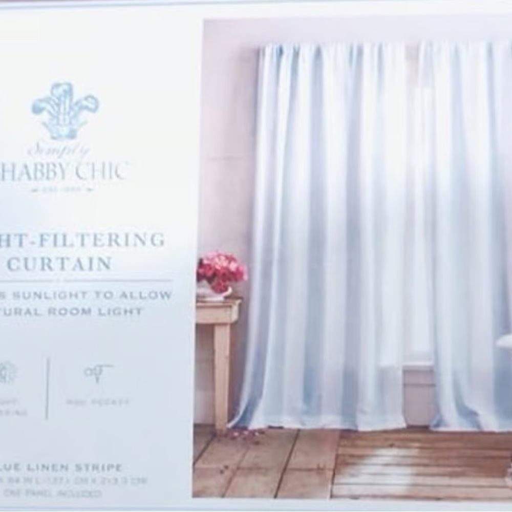 SIMPLY SHABBY CHIC RACHEL ASHWELL SET OF 3 BLUE & WHITE STRIPED CURTAIN PANELS